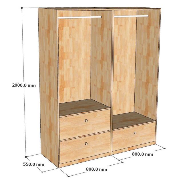 Tủ quần áo 160x55x200cm gỗ cao su TQA68080