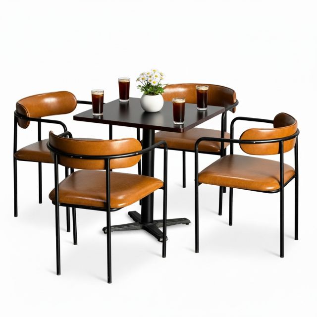 Combo bộ bàn 70x70cm gỗ tràm và 4 ghế Simon khung sắt CBCF353