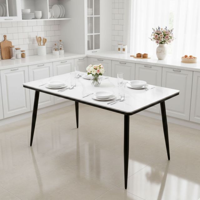 Bàn ăn Doris 140x80cm mặt ceramic chân sắt côn BA68056