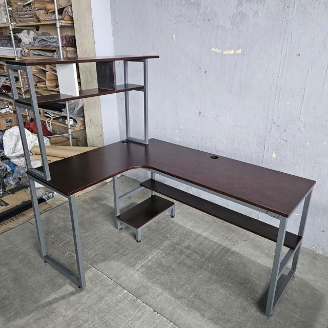 Bàn làm việc góc L 140x50x75cm gỗ cao su khung sắt CD68043