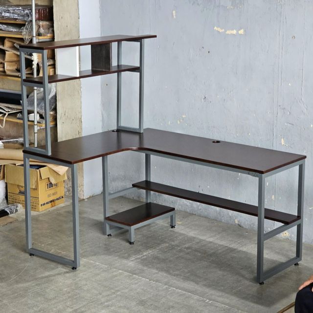 Bàn làm việc góc L 140x50x75cm gỗ cao su khung sắt CD68043