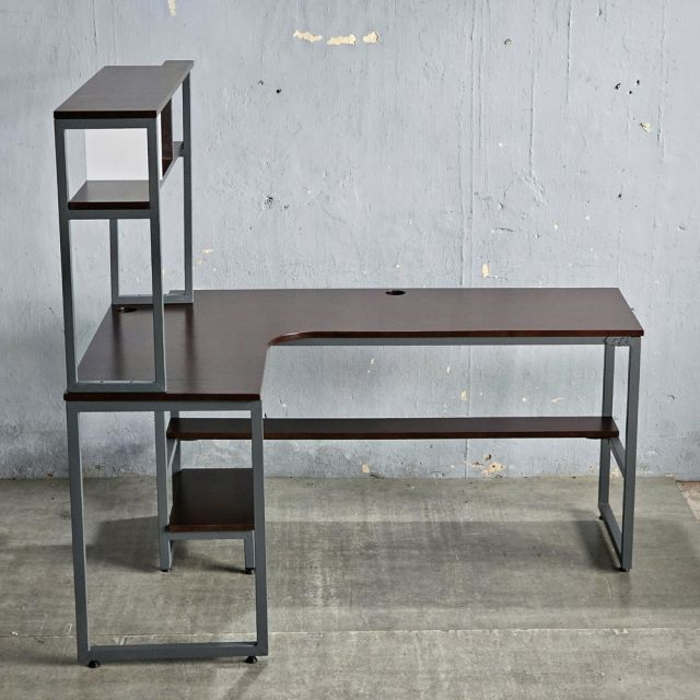 Bàn làm việc góc L 140x50x75cm gỗ cao su khung sắt CD68043