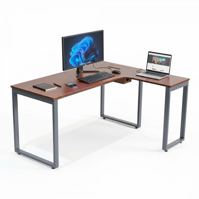 Bàn góc L có hộp điện 150x120cm gỗ cao su ZD034