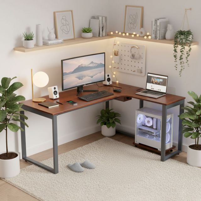 Bàn góc L có hộp điện 150x120cm gỗ cao su ZD034