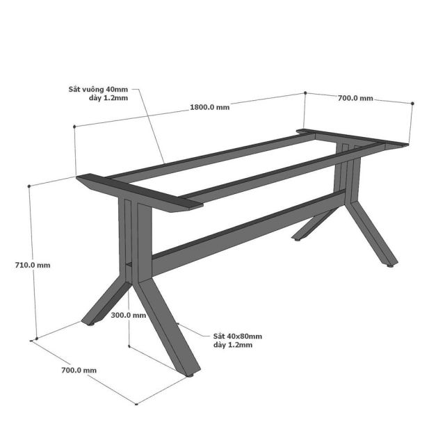 Chân sắt cho bàn ăn 200x80cm sơn tĩnh điện CHB68093