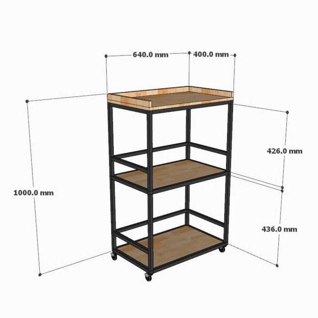 Kệ bếp di động 3 tầng 64x40x89cm gỗ cao su KB68082