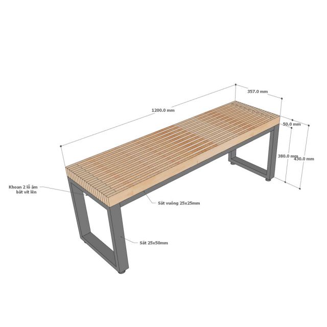 Ghế băng dài 120x36cm gỗ plywood GBD072