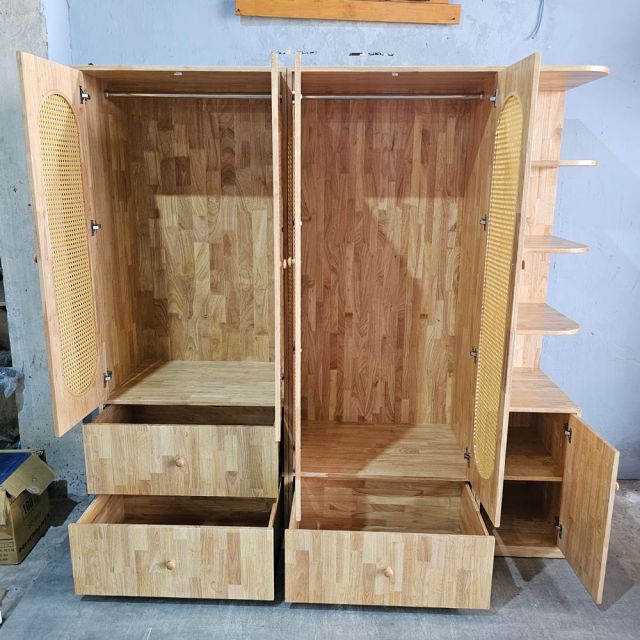 Hệ tủ quần áo 200x55x200cm gỗ cao su TQA68083