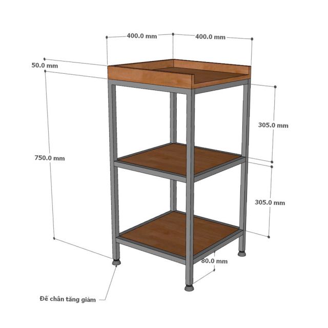 Kệ bếp đa năng 40x40x80cm gỗ cao su KB68090