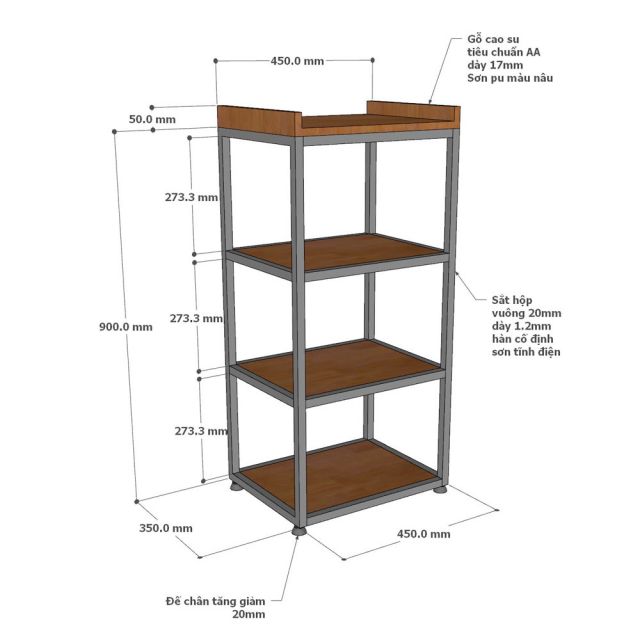 Kệ bếp 4 tầng 45x35x95cm gỗ cao su KB68088