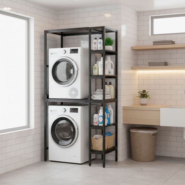 Kệ máy giặt máy sấy 100x61x205cm gỗ cao su KMG68031