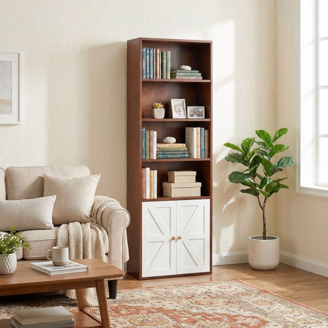 Kệ sách có ngăn tủ 60x26x180cm gỗ cao su KS68290