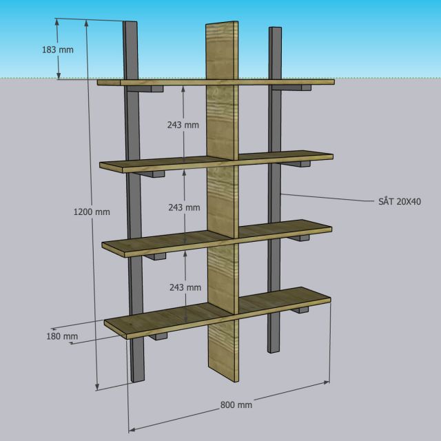 Kệ trang trí treo tường 80x20x120cm gỗ cao su KTT68053