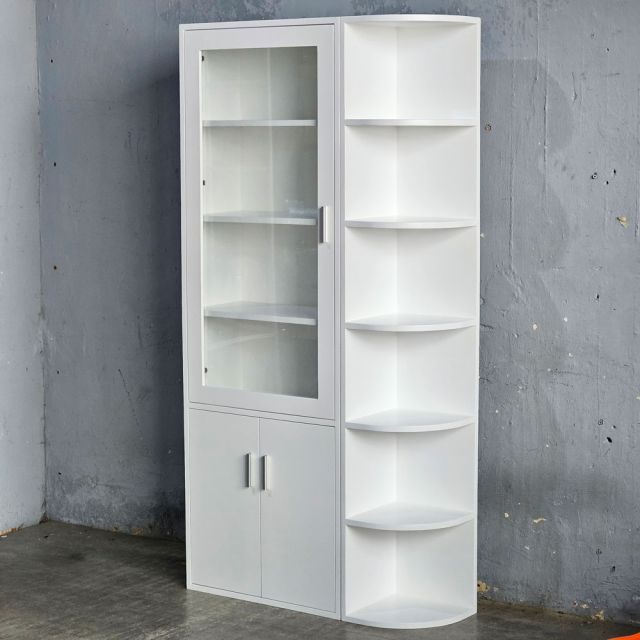 Kệ tủ góc tường cửa kính 90x30x180cm gỗ cao su KGT68054