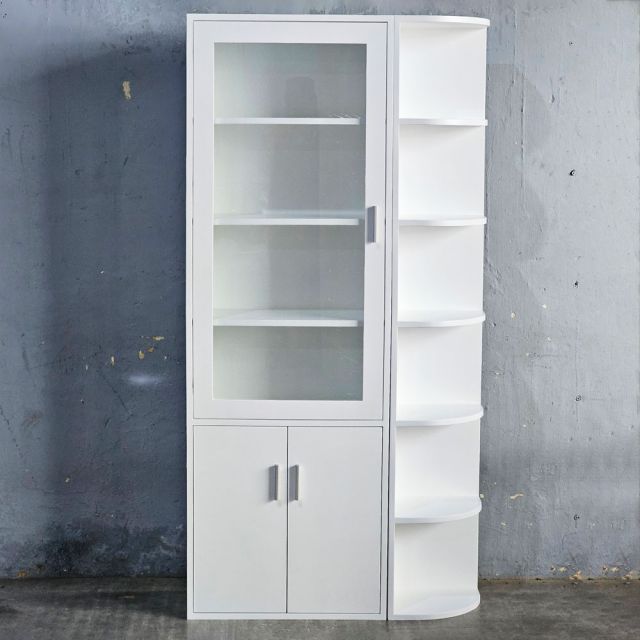 Kệ tủ góc tường cửa kính 90x30x180cm gỗ cao su KGT68054