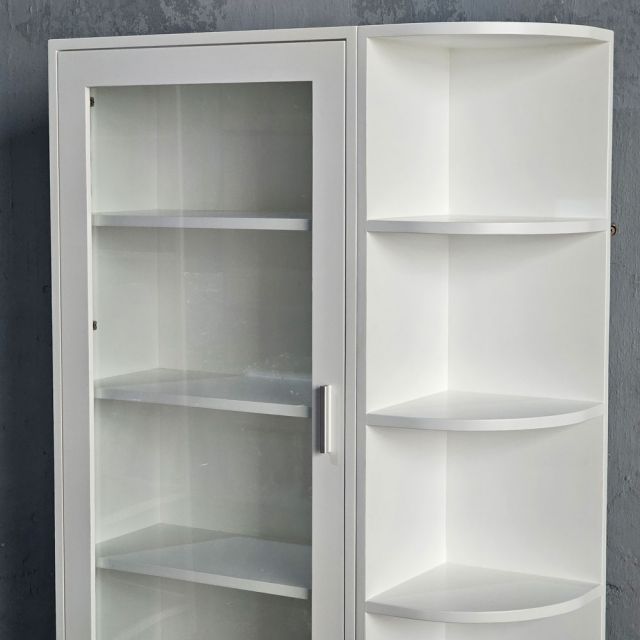 Kệ tủ góc tường cửa kính 90x30x180cm gỗ cao su KGT68054