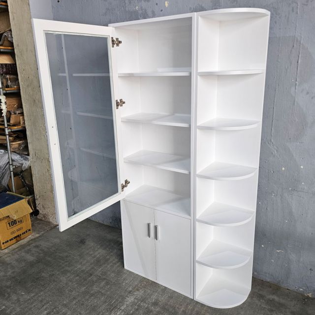 Kệ tủ góc tường cửa kính 90x30x180cm gỗ cao su KGT68054