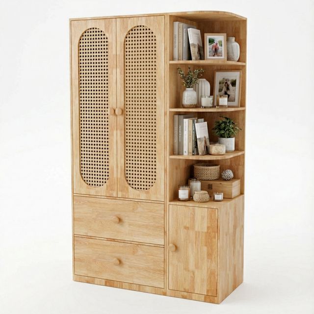 Tủ quần áo 120x55x200cm gỗ cao su TQA68079