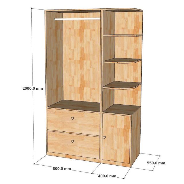 Tủ quần áo 120x55x200cm gỗ cao su TQA68079