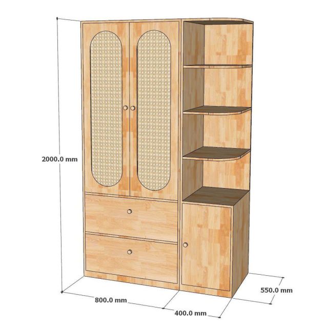 Tủ quần áo 120x55x200cm gỗ cao su TQA68079