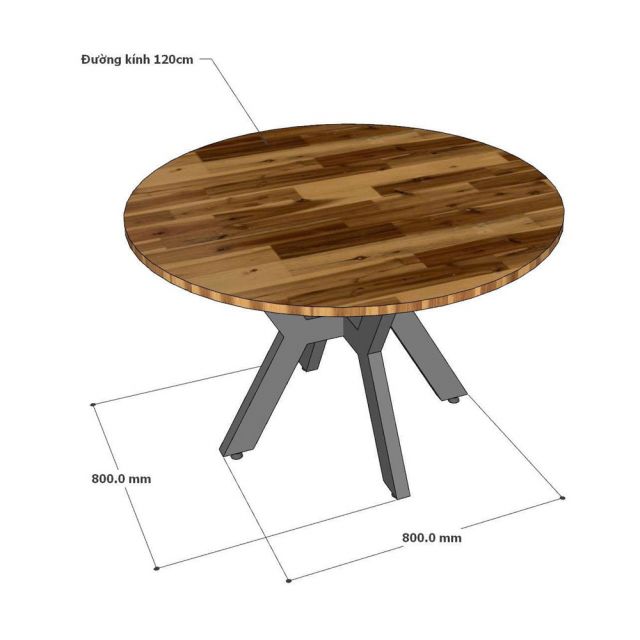 Bàn ăn tròn 120x120cm gỗ tràm chân sắt BA68300