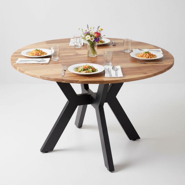 Bàn ăn tròn 120x120cm gỗ tràm chân sắt BA68300