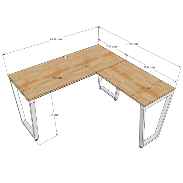 Bàn chữ L 140x150cm gỗ cao su hệ Trapez HBTC053