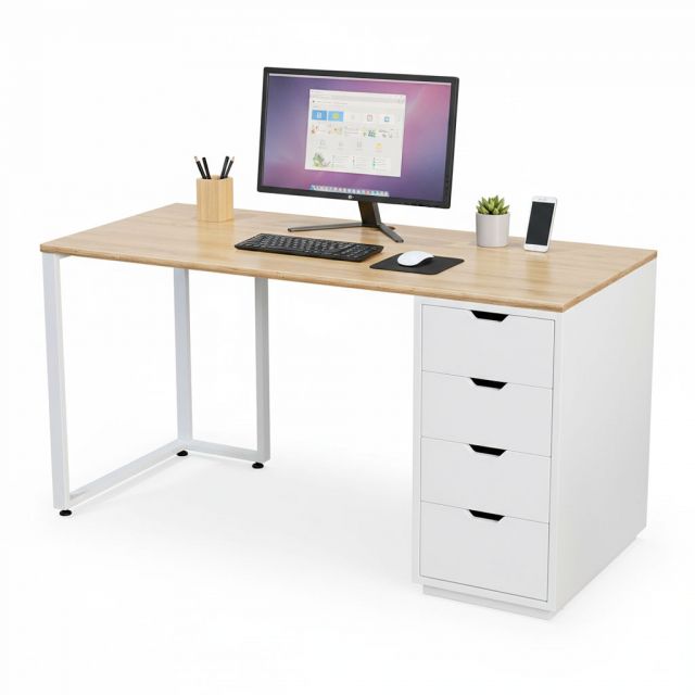 Bàn làm việc có tủ 140x60cm gỗ plywood kết hợp gỗ cao su BD68171