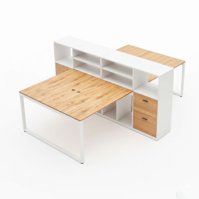 Bàn cụm 4 người liền tủ 280x240cm gỗ cao su hệ Rectang HBRT126