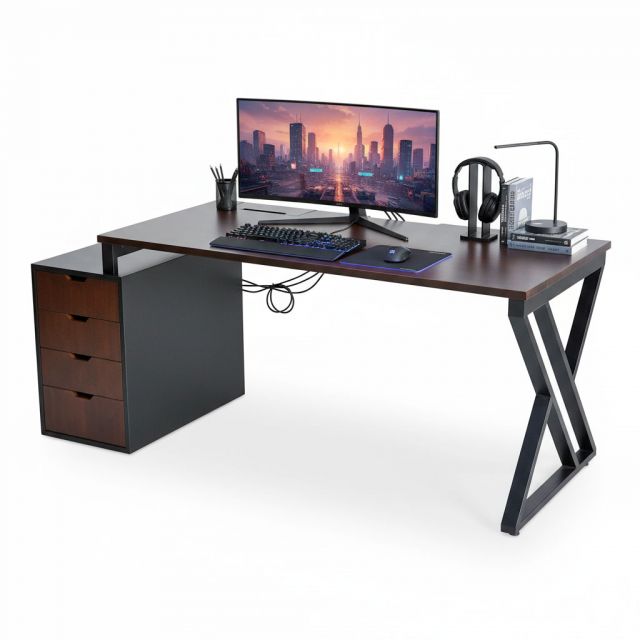 Bàn Gaming chân gác tủ 180x70cm gỗ tự nhiên GD68116