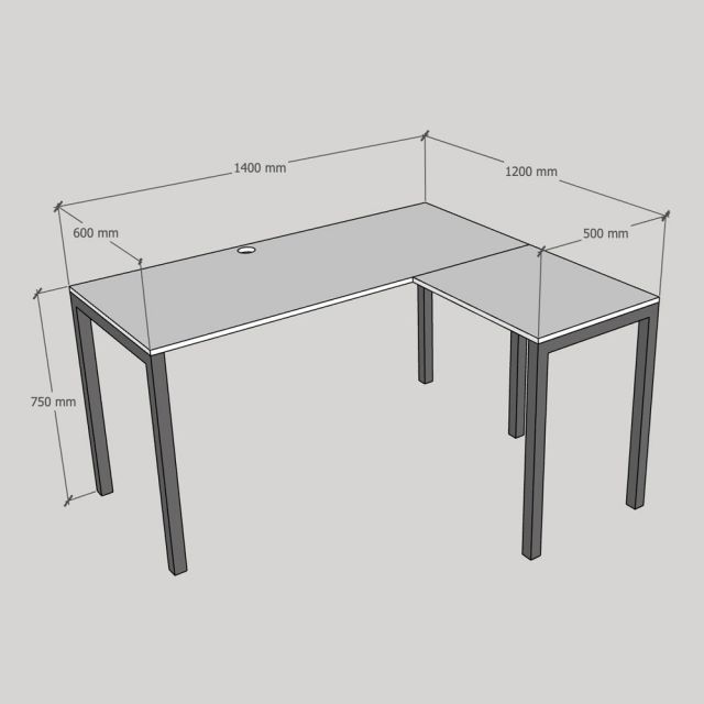Bàn góc L 140x100cm gỗ cao su hệ UConcept HBUC069