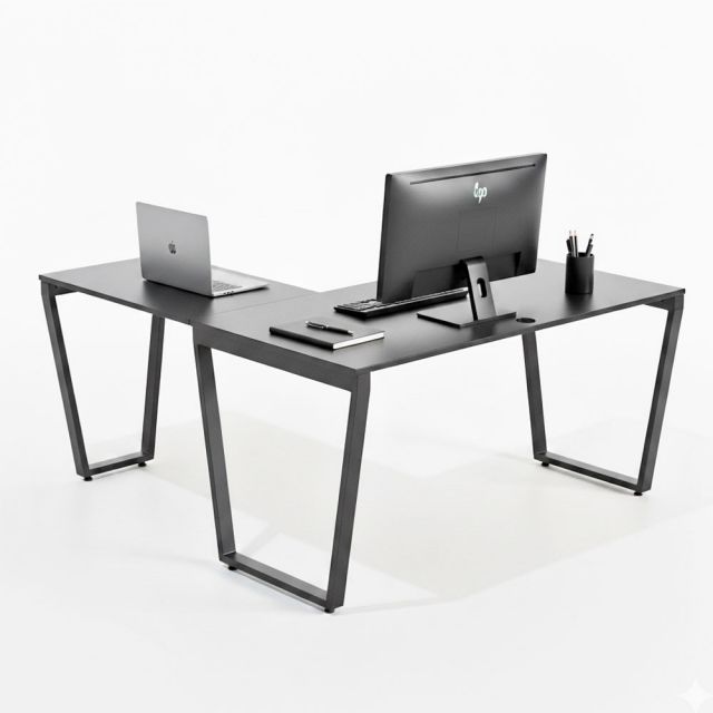 Bàn chữ L 140x150cm gỗ cao su hệ Trapez HBTC053