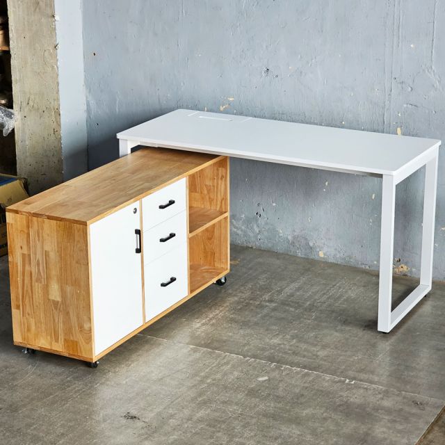 Bàn làm việc có tủ di động 140x60cm gỗ cao su hệ Rectang HBRT127