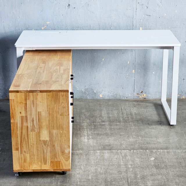 Bàn làm việc có tủ di động 140x60cm gỗ cao su hệ Rectang HBRT127