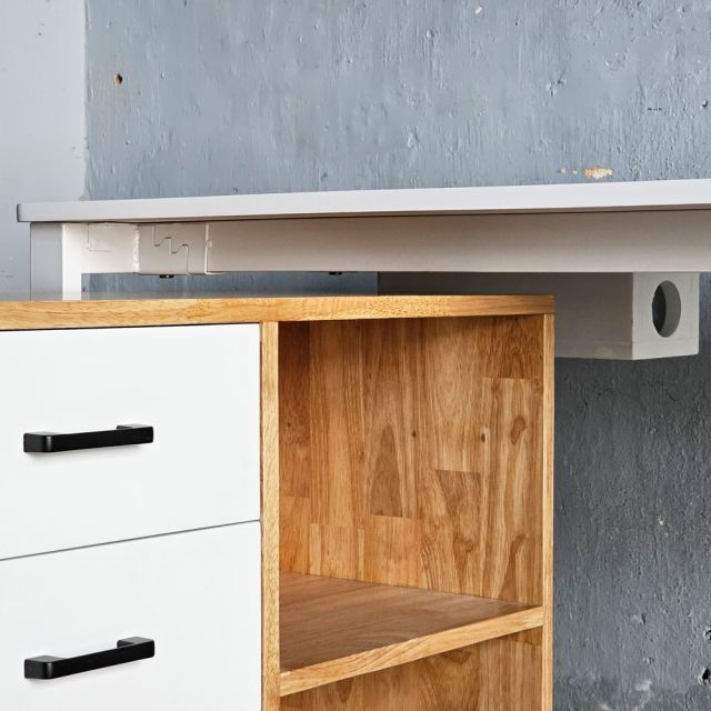 Bàn làm việc có tủ di động 140x60cm gỗ cao su hệ Rectang HBRT127
