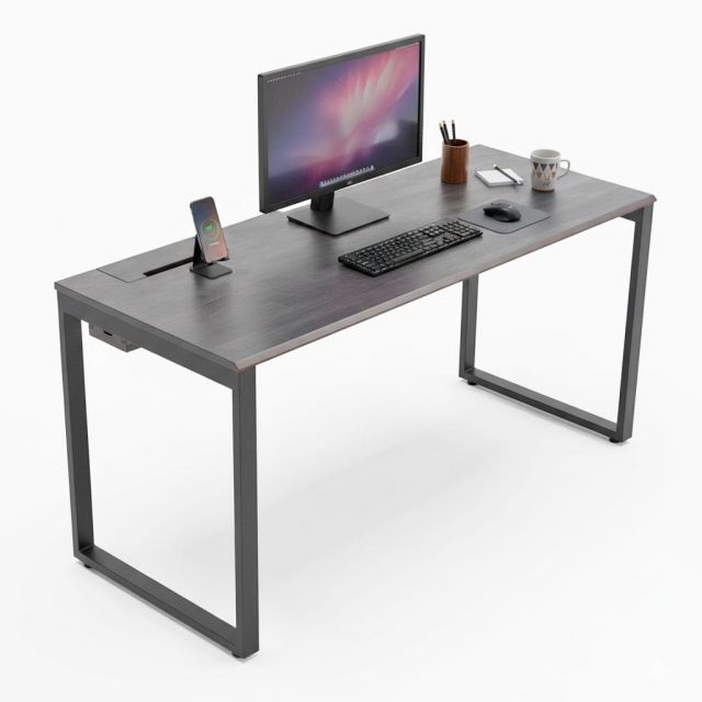 Bàn làm việc có hộp điện 160x60cm gỗ cao su chân sắt Hệ Rectang HBRT127