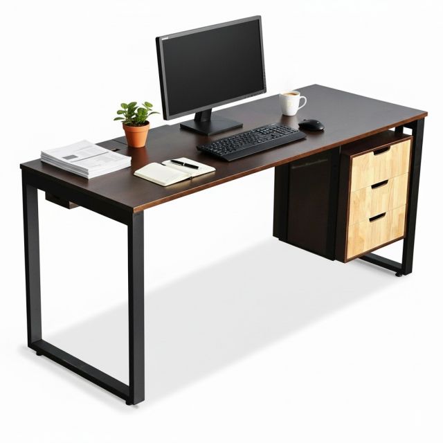 Bàn làm việc có ngăn tủ 160x60cm gỗ cao su chân sắt Hệ Rectang HBRT128