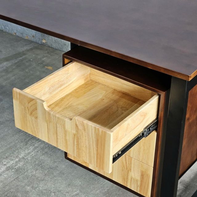 Bàn làm việc có ngăn tủ 160x60cm gỗ cao su chân sắt Hệ Rectang HBRT128