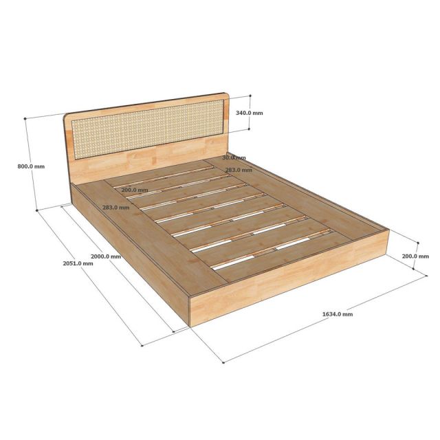 Giường ngủ cho nệm 160x200cm gỗ cao su GN68060