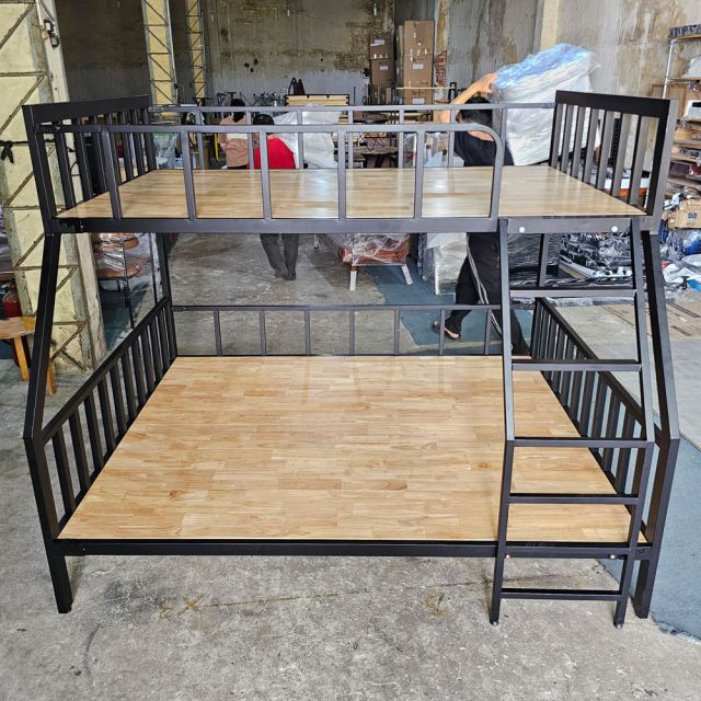 Giường tầng BAYA 160x200x160cm gỗ cao su khung sắt lắp ráp GT003