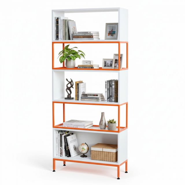 Kệ 5 tầng 80x30x180cm gỗ cao su khung sắt KS68357