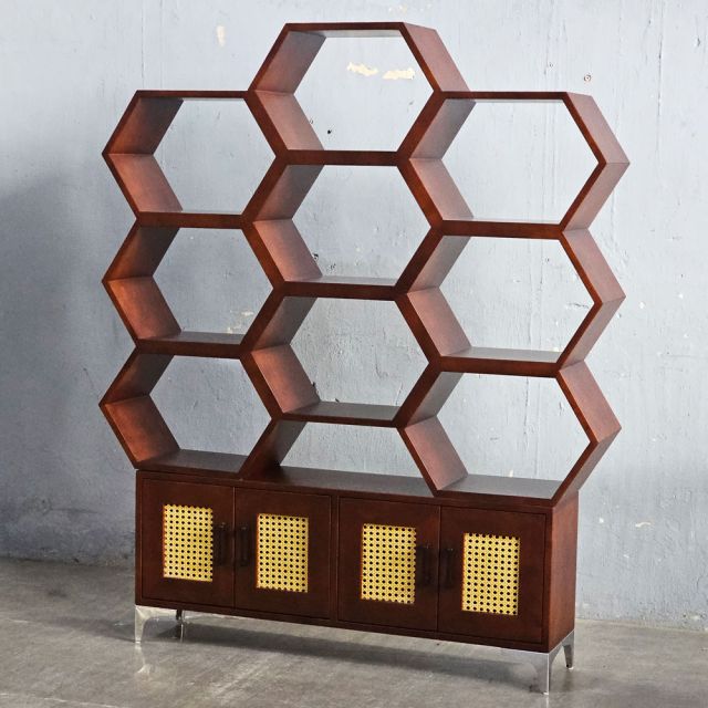 Kệ tổ ong có ngăn tủ 130x25x147cm gỗ cao su KS68282