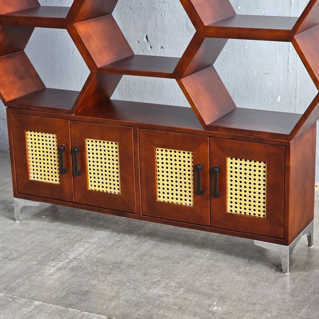 Kệ tổ ong có ngăn tủ 130x25x147cm gỗ cao su KS68282