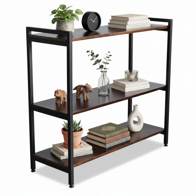 Kệ trang trí 3 tầng 107x40cm gỗ cao su khung sắt KS68358