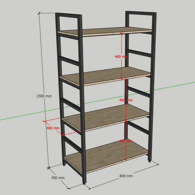 Kệ 4 tầng 80x45x150cm gỗ cao su khung sắt KTT68056