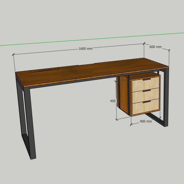 Tủ treo bàn làm việc 40x45x45cm gỗ cao su khung sắt TCN68086