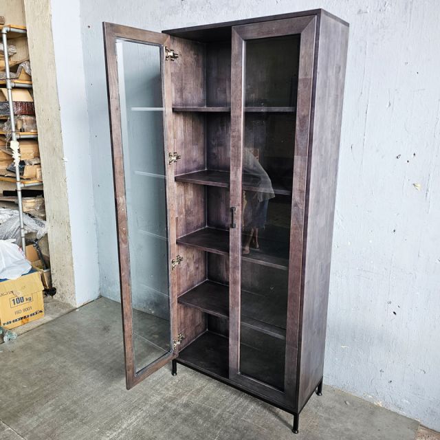 Tủ kính phòng khách 80x35x195cm gỗ cao su KTB68201