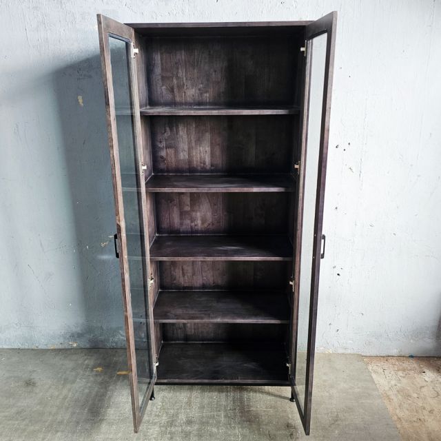 Tủ kính phòng khách 80x35x195cm gỗ cao su KTB68201