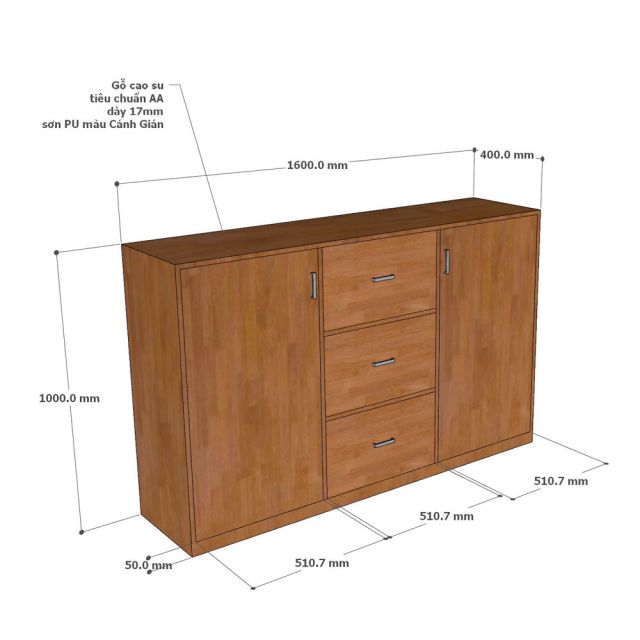 Tủ lưu trữ 160x40x100cm gỗ cao su KTB68249