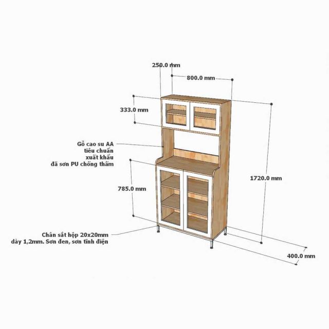 Tủ phòng ăn 80x40x172cm gỗ cao su TPA020